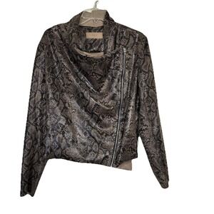 Blank NYC Faux Snakeskin Leather Jacket Womens SZ XL Brown Moto Asymmetrical Zip